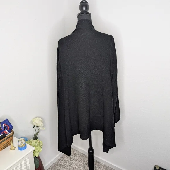 💘 Qi Cashmere Womens  Jersey Waterfall Wool & Cashmere-Blend Cardigan, Black - Picture 5 of 7